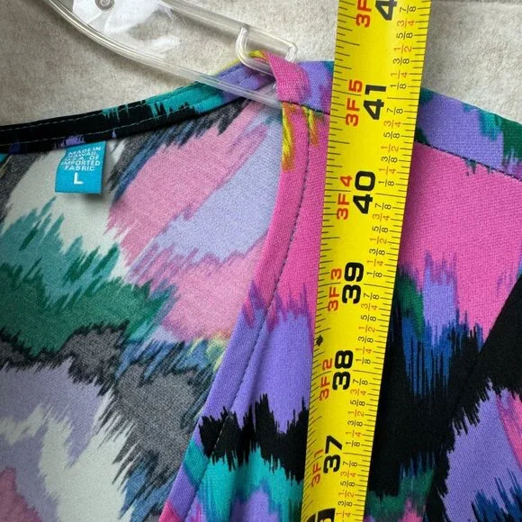 Tori Richard Honolulu Abstract Psychedelic V-Neck Long Sleeve Dress L - Picture 8 of 10